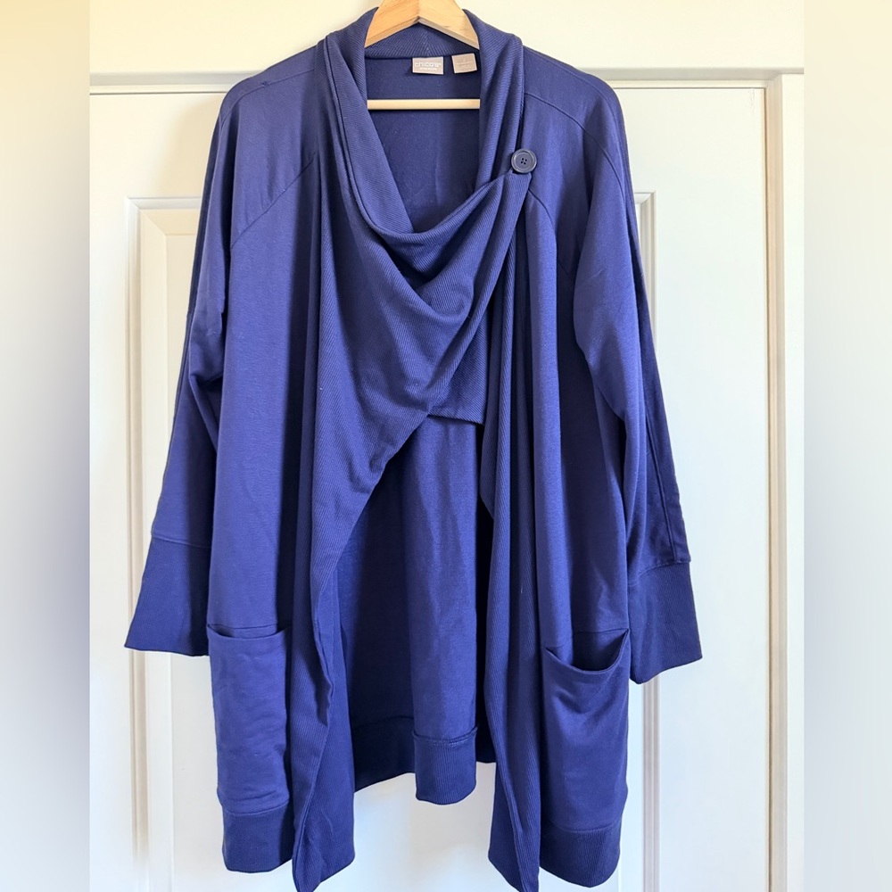 Chico's Zenergy Deep Blue Drape Cardigan